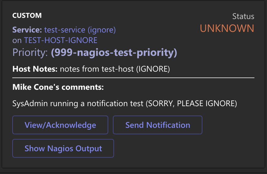 screenshot of nagios alert